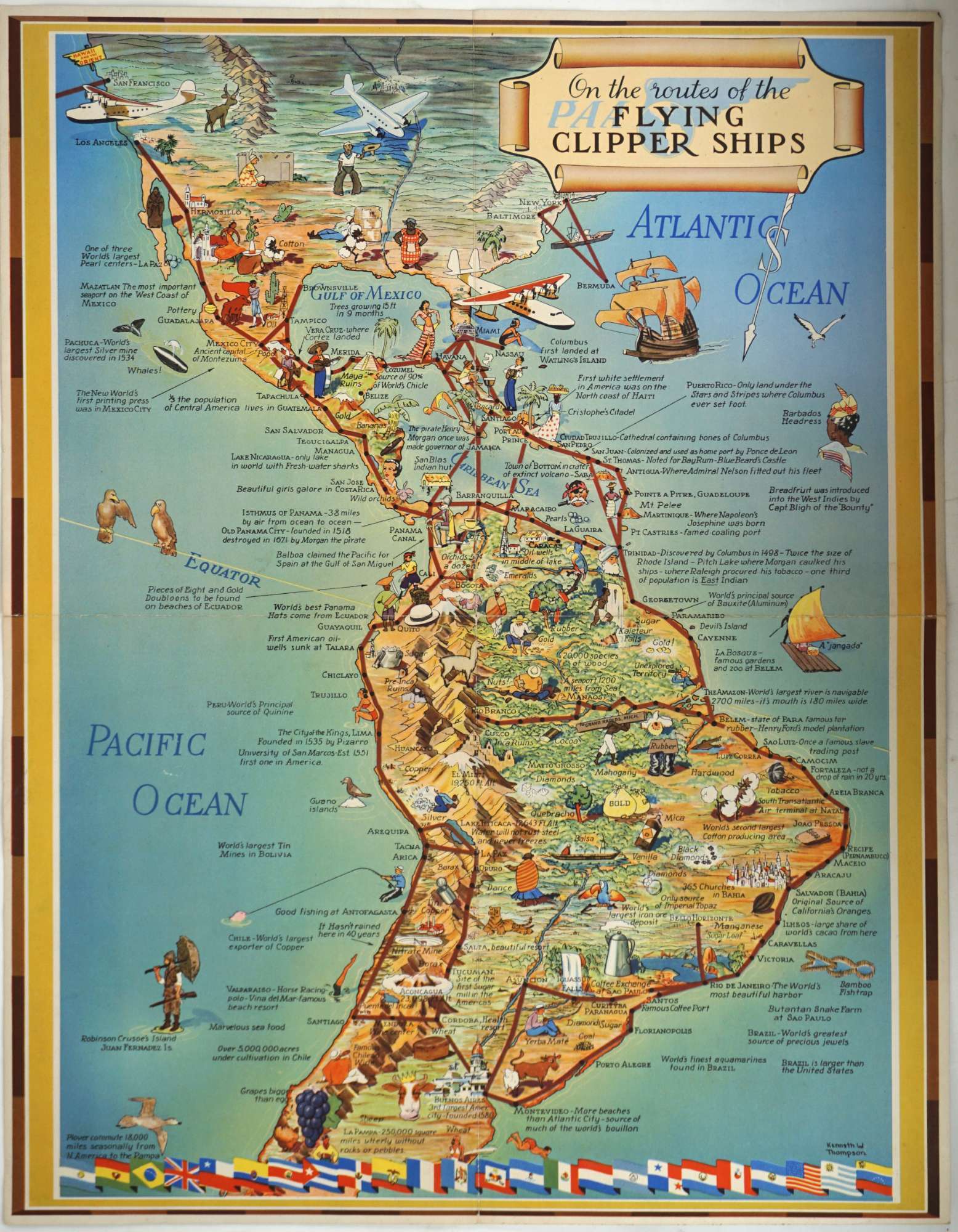 On the Routes of the Flying Clipper Ships PAA - Pictorial Map | Kenneth ...