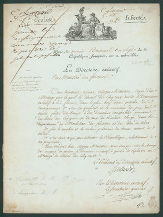 Item #29412 French document to Dominique Vincent Ramel-Nogaret Minister of Finance, signed on...