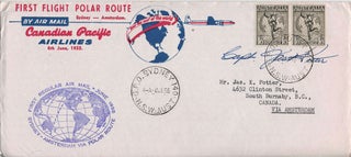 Item #429 First Flight Polar Route over the North Pole from Sydney (Aust) to Amsterdam. Canadian...