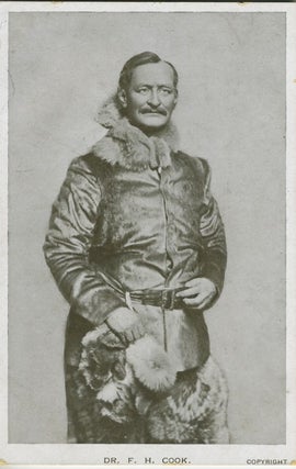 Item #5135 Portrait of Cook in sealskins. Dr. F. H. Postcard. Cook