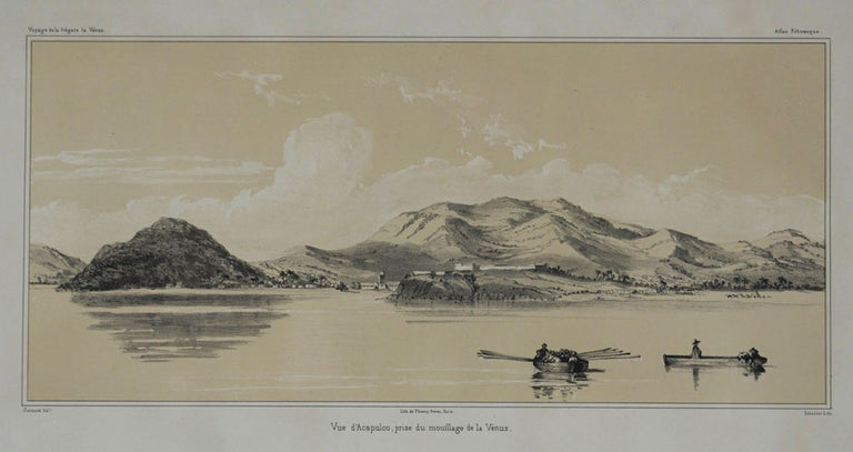 Item #6490 Vue d'Acapulco, prise du mouillage de la Venus. (lithograph). A. A. Menard Dupetit-Thouars.