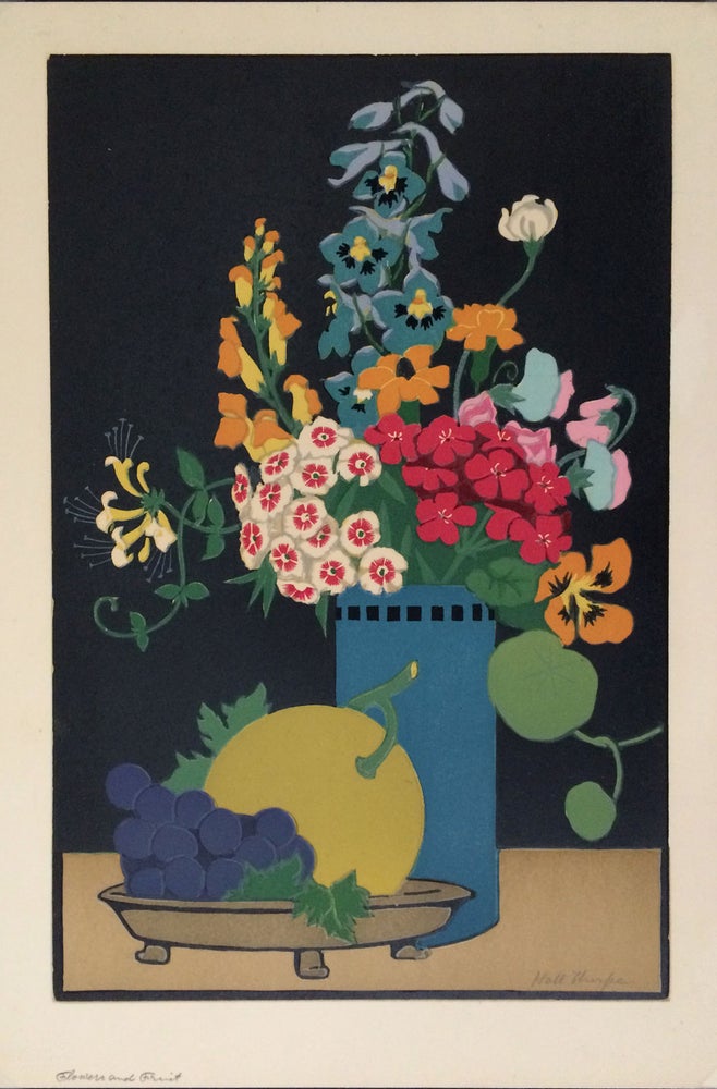 Item #7196 Flowers and Fruit (woodcut). John Hall Thorpe, Australian.