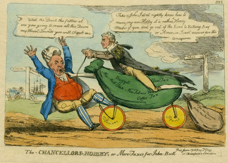 Item #8233 The Chancellors' Hobby, or More Taxes for John Bull. Caricature, W. Thomas Tegg Heath, pub.