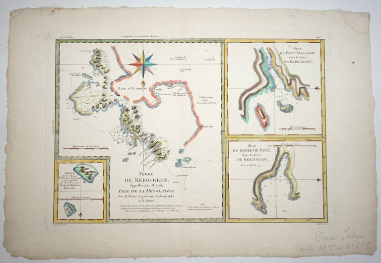 Item #8368 Terre de Kerguelen; Plan du Port Palliser; Plan du Havre de Noel. M. Bonne, James Cook.