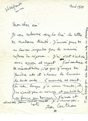 Item #8451 ALS from Cocteau, dated April 1935. Jean Cocteau